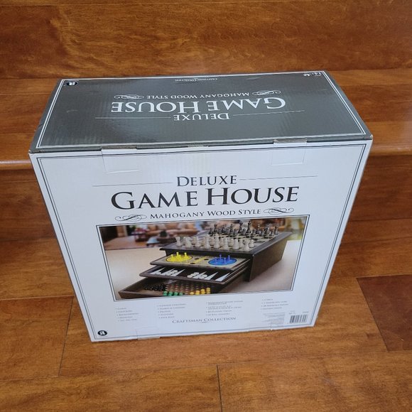 Deluxe Game House Mahogany Wood Style Craftsman Collection 10 Game Boards NEW - Picture 4 of 11